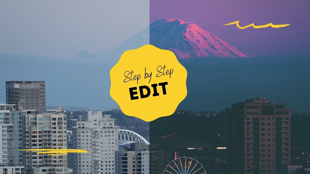 Step by step edit of the beautiful view from Kerry Park of Mount Rainier and downtown Seattle